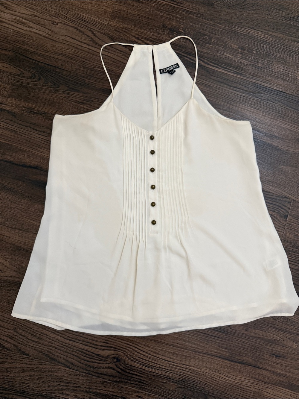 Express Cream Halter Pintuck Button Camisole
